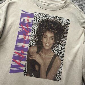 Whitney Houston Cheetah Print Portrait Crewneck Sweatshirt M